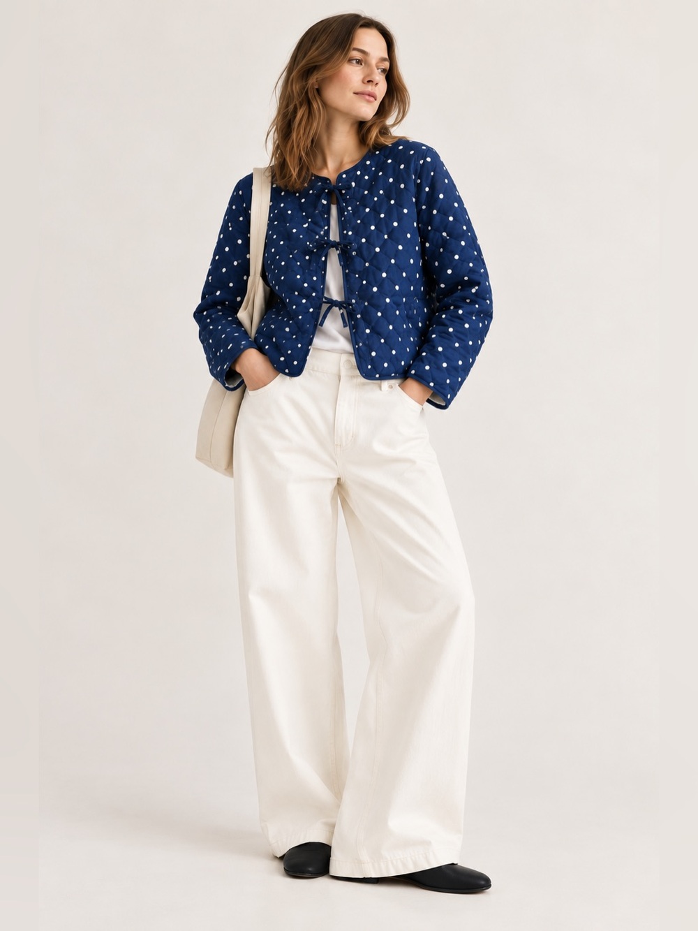 Avec Les Filles Quilted Polka Dot Tie-Front Jacket